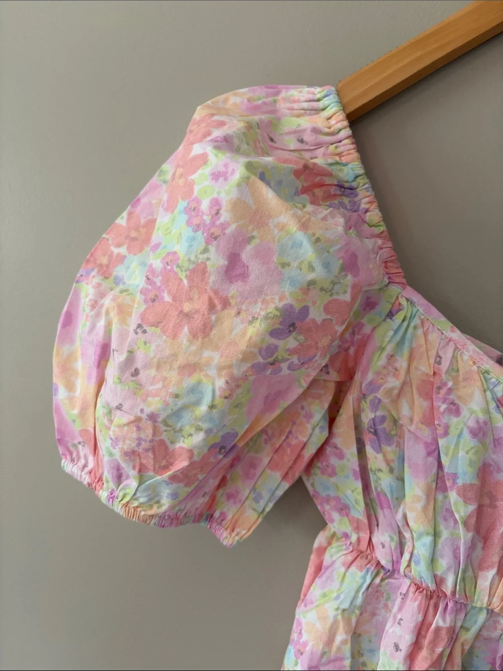 For Love & Lemons Kennedy Floral Puff Sleeve Mini Dress Medium Pastel NWT
